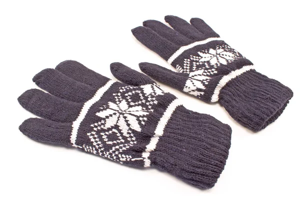Wełniane dzianiny rękawiczki na białym tle — Zdjęcie stockowe