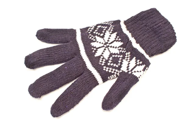 Wollen gebreide handschoen geïsoleerd op wit — Stockfoto