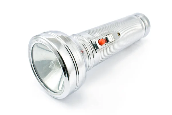 Metal electric flashlight isolated on white — Stock Photo, Image