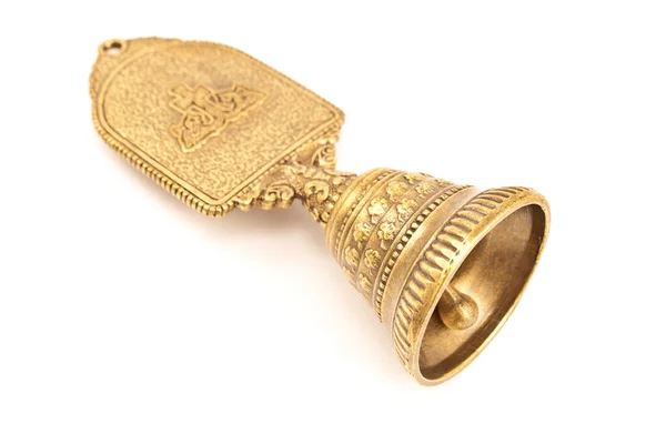 Elszigetelt fehér arany antik hand bell — Stock Fotó