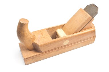 Uçak eski ahşap jointer aracı üzerinde beyaz izole