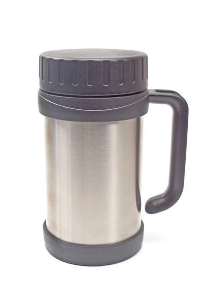 Caneca de frasco Thermos isolada sobre fundo branco — Fotografia de Stock