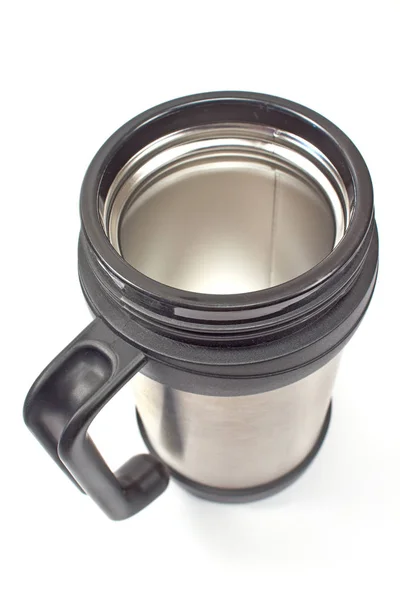 Caneca de frasco Thermos isolada sobre fundo branco — Fotografia de Stock