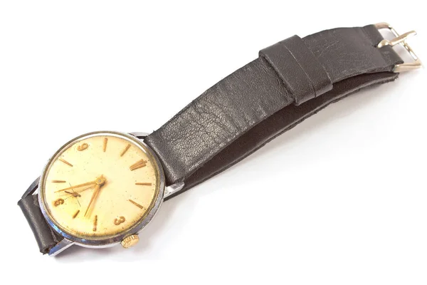Velho relógio de pulso isolado no branco — Fotografia de Stock