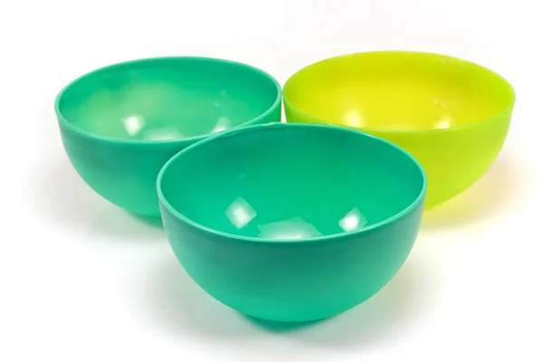 Plastic bowls isolated on white background — Stock Photo, Image