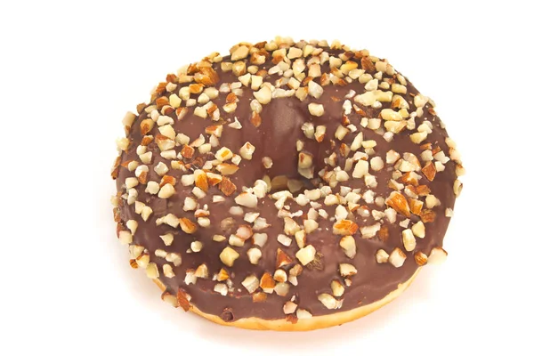 Donut med choklad och hackade mandlar isolerad på vit — Stockfoto