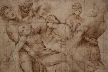Central Group of Entombment. Pen and Ink. Raffael, 1507. Albertina, Vienna clipart