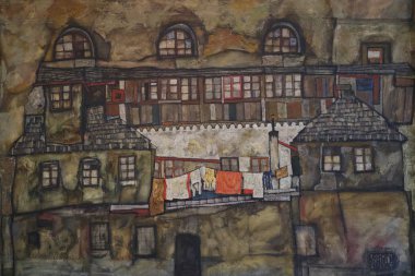 Nehirdeki Ev Duvarı. 1915 'te Egon Schiele' in tuvalindeki yağ. Leopold Müzesi, Viyana