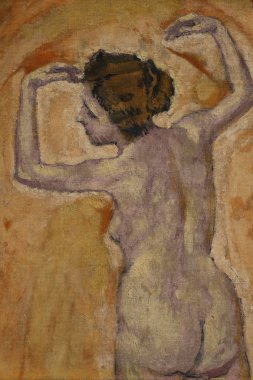 Kaldırılmış Kollarla Çıplak Arka Görünüm. 1915 'te Koloman Moser' ın tuvalinde yağ vardı. Leopold Müzesi, Viyana