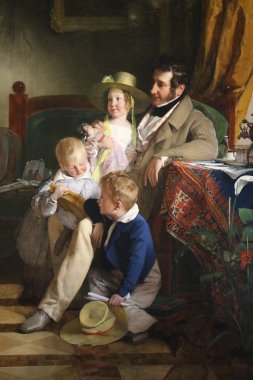 Rudolf von Arthaber ve çocukları Rudolf, Emilie ve Gustav. 1837 'de Friedrich von Amerling' in tuvalindeki yağ.