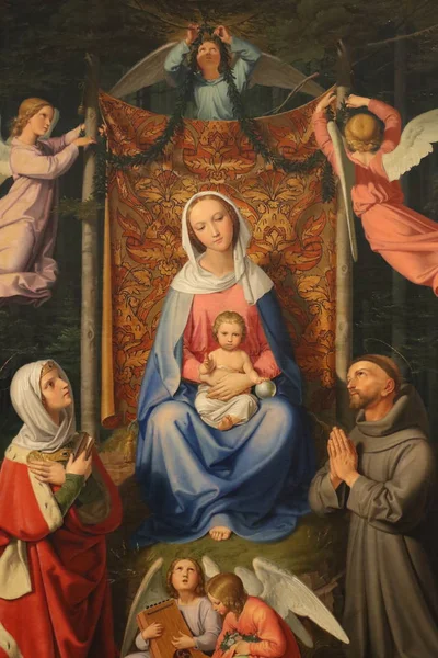 森林和平 圣母玛利亚与孩子 圣阿德莱德和圣弗朗西斯 Joseph Von Fhrich的油画油画 1835年 — 图库照片