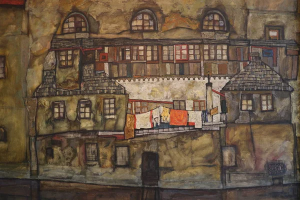 Nehirdeki Ev Duvarı. 1915 'te Egon Schiele' in tuvalindeki yağ. Leopold Müzesi, Viyana