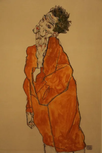 Turuncu ceketli bir portre. Egon Schiele 'in Aquarell' i, 1913. Albertina, Viyana