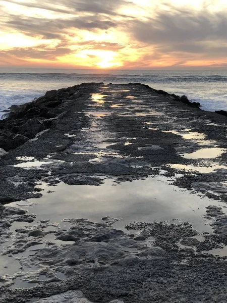 Rejtélyes Naplemente Tengerparton Costa Caparica Portugália — Stock Fotó