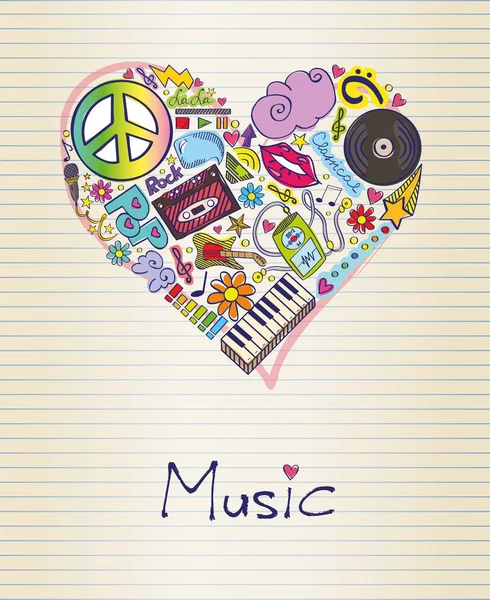 Muziek in de vorm van hart — Stockvector