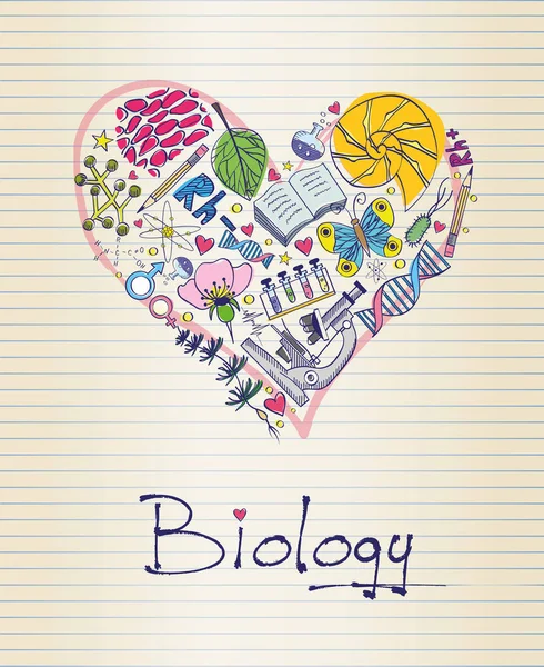 Biology in shape of heart — Stock Vector