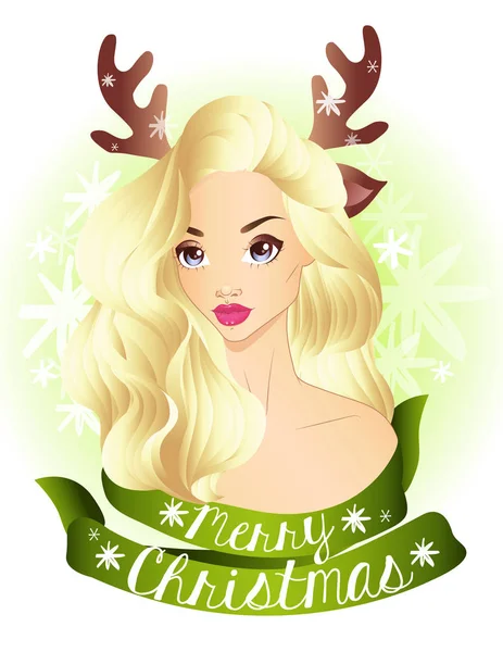 Noel sarışın kız geyik boynuzları giyiyor