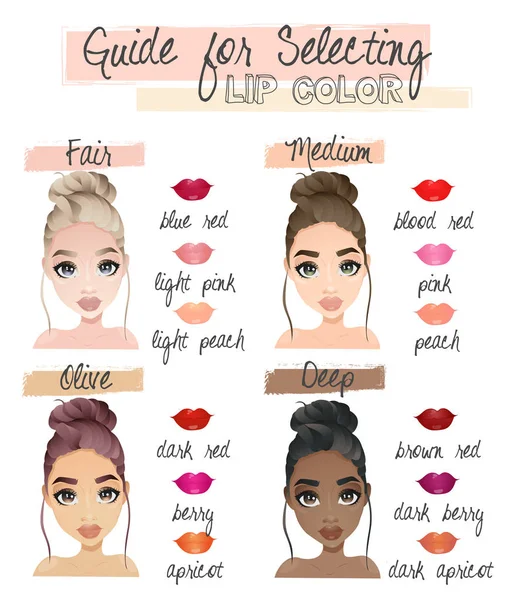 Guía para seleccionar el color de labios — Vector de stock