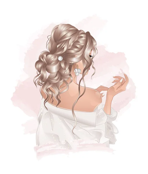 Krásná nevěsta s perlami náušnice — Stockový vektor