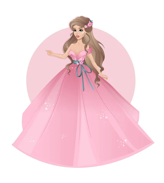Belle princesse en robe rose — Image vectorielle