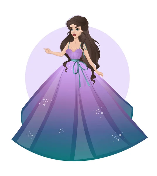 Belle princesse en robe violette — Image vectorielle