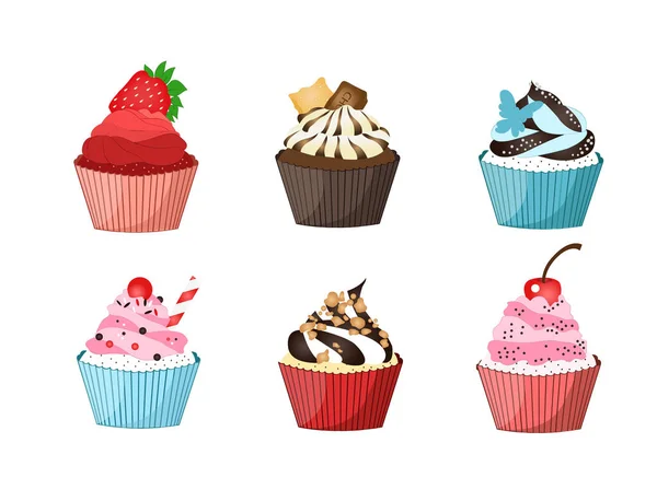 Gyűjtemény ízletes színes cupcakes fehér alapon — Stock Vector