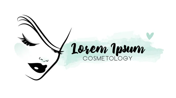 Cosmetologist logotype with beautiful girl face in profile — 스톡 벡터