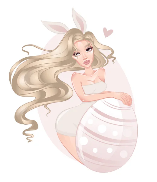 Lapin blonde fille avec oeuf de Pâques dans la palette rose — Image vectorielle