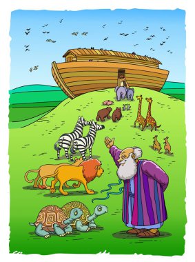 Noah Ark girmek için hayvanlar davet ediyor.