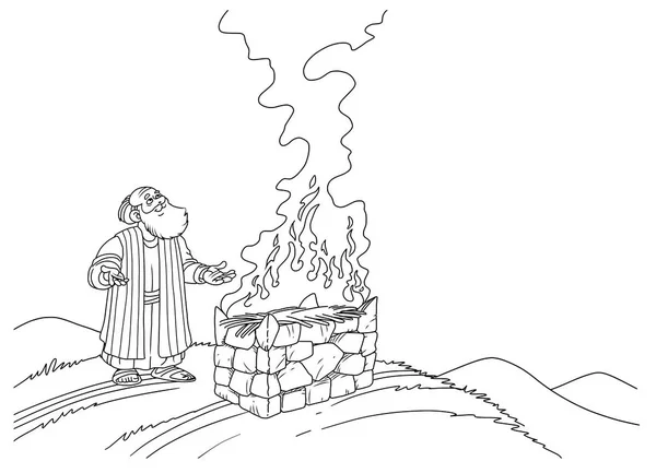 Ной стоит у алтаря с огнем — стоковое фото