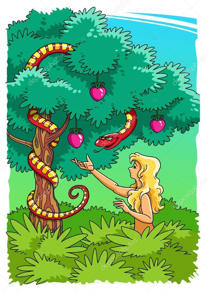 The Serpent tempts Eve to take the Forbidden Fruit 