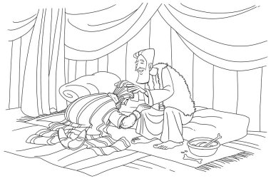 Jacob deceives his blind Father Isaac and receives a Blessing clipart