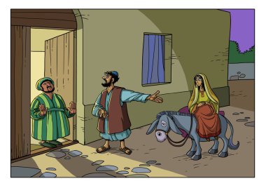 Chrismas hikaye. Maria ve Joseph bir otel için arıyoruz.