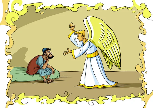 Різдвяна історія. Архангел Гавриїл поставляється з Йосипом уві сні. — стокове фото