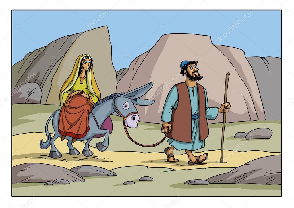Chrismas story. Joseph and Mary go to Bethlehem.