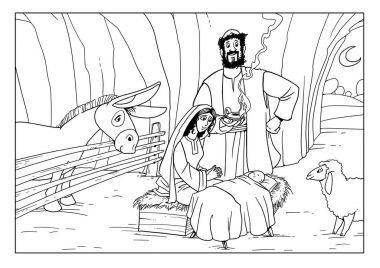 Noel hikayesi. Mary, Joseph ve İsa.