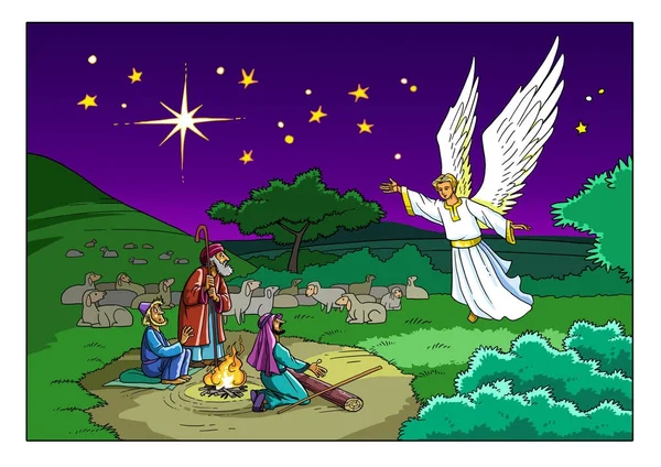 Vánoční příběh. Pastýři a anděl. — Stock fotografie
