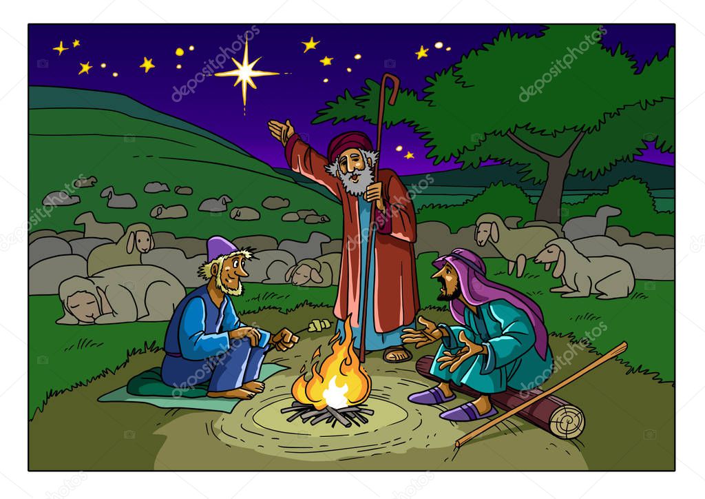 Feld brüder schwestern Weihnachtsgeschichte. Hirten und ein Stern. — Stockfoto © askib #174978226