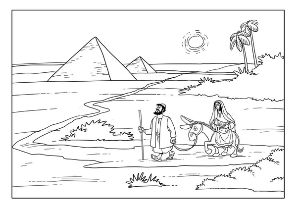 Weihnachtsgeschichte. Maria und Josef flüchten nach Ägypten. — Stockfoto