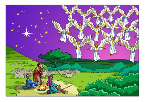 Christmas Story. Shepherds and the Choir of Angels. — Stock Photo, Image