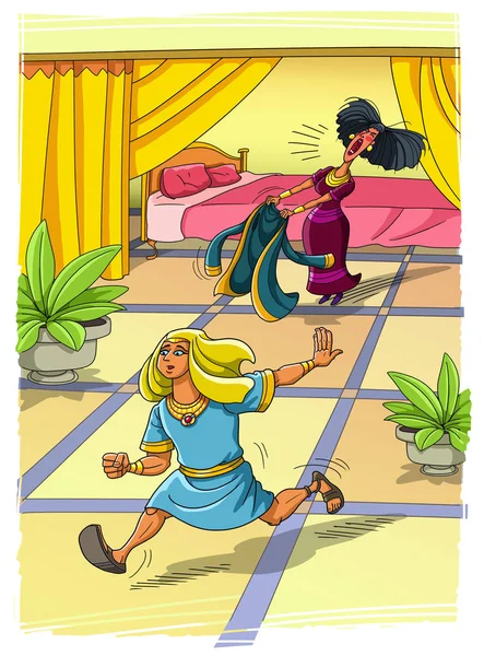 Joseph escapes from Potiphar's wife — Stock Photo, Image