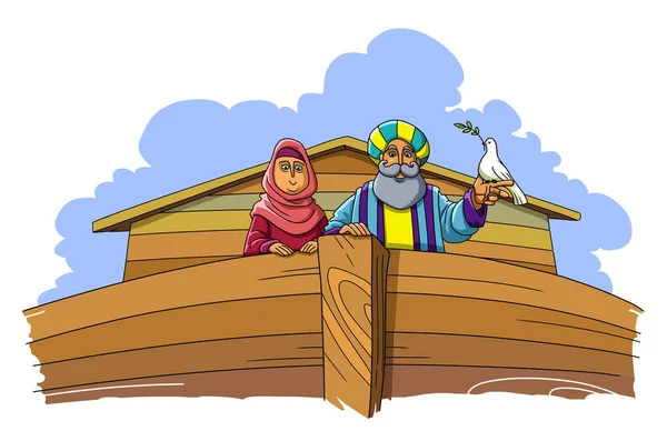 诺亚和他的妻子站在方舟里 — 图库照片