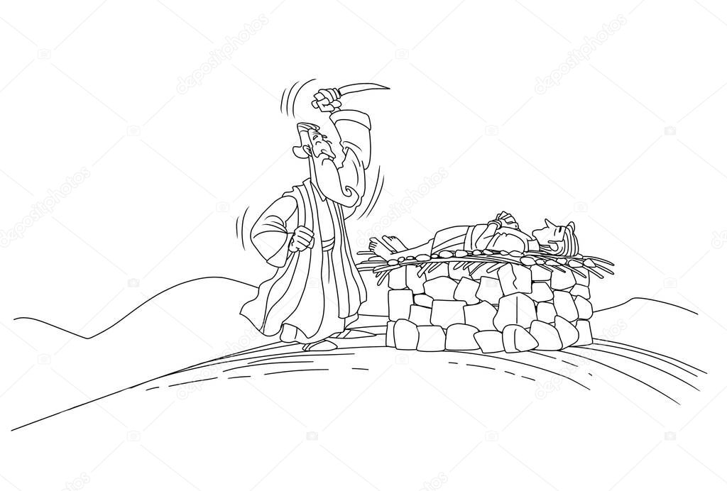 Abraham sacrifices his son Isaac on the mountain