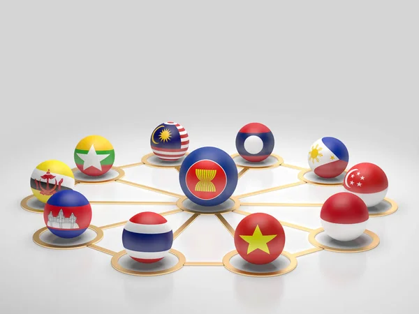 AEC, Asean ekonomi topluluğu symbols.3d işleme bayrak.