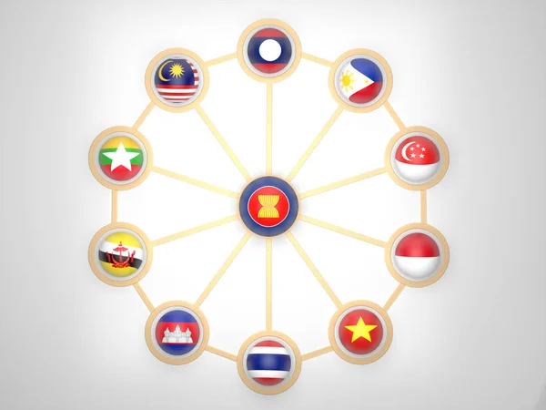 AEC, economische gemeenschap van de Asean vlag symbols.3d weergave. — Stockfoto