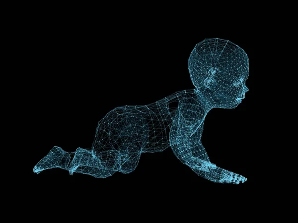 Модель с проволочной рамой ребенка. 3d-рендеринг . — стоковое фото