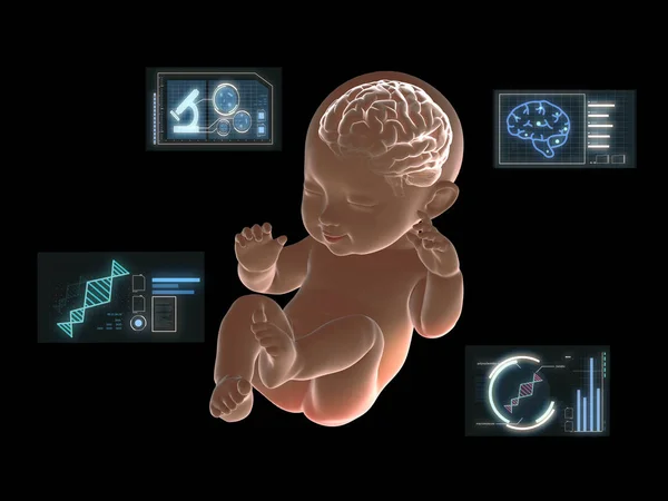 Hjärnan av baby röntgen grafisk med grafik forskning på screen.3d återgivning — Stockfoto