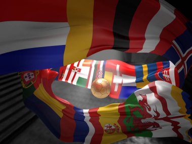 Avrupa ülkeleri final Turnuvası Euro futbol .3d render bayrakları.