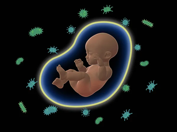 Baby med immun skydd system symbol och bakterier utanför symbol.3d rendering. — Stockfoto