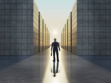 İşadamı önünde büyük maze.3d işleme.